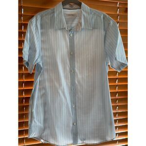 Calvin Klein Short Sleeve White and Blue Button Up Shirt